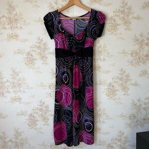 Vintage 90s y2k whimsigoth boho black purple circle cap sleeve babydoll dress M